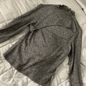 Grey long sleeve cut out turtle neck top